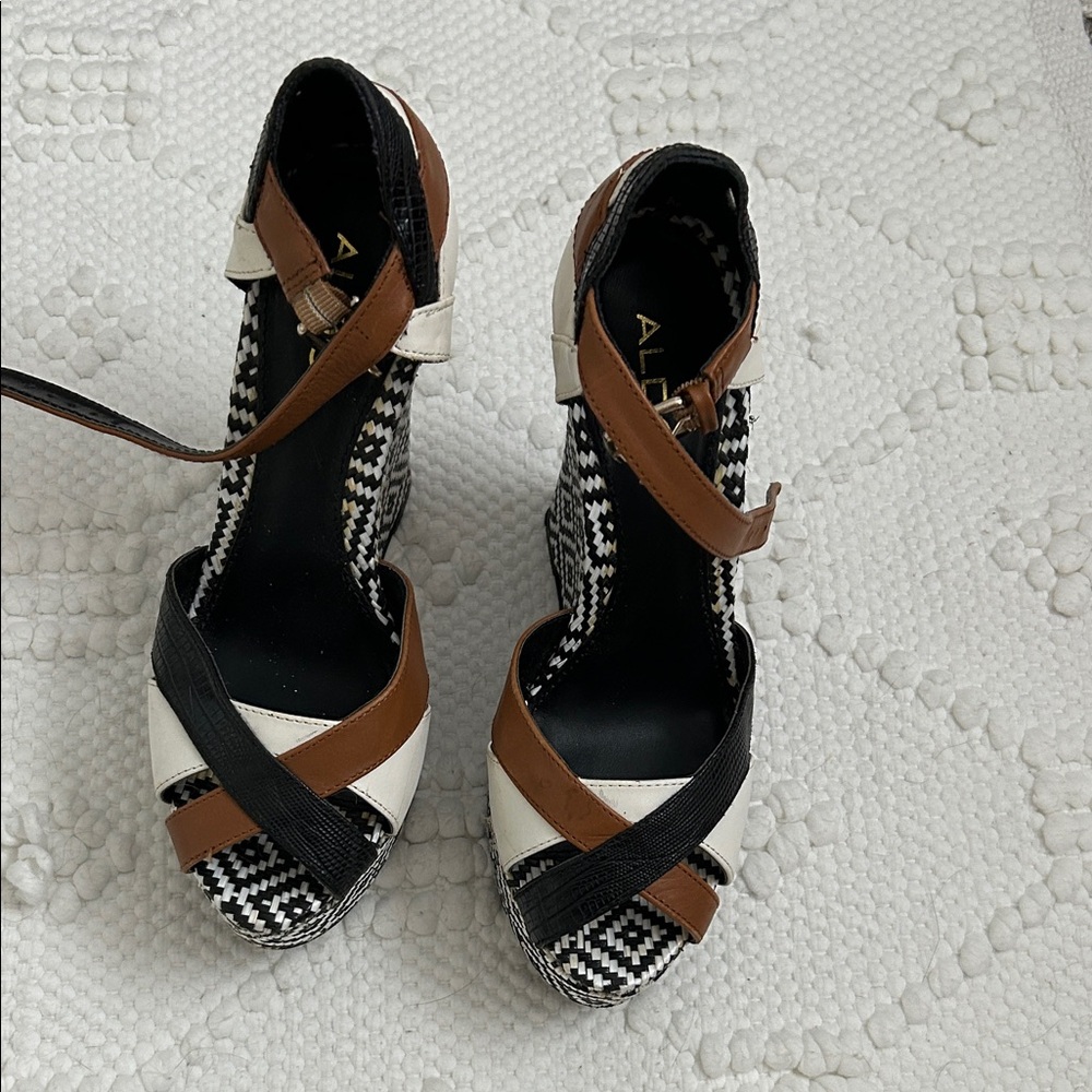Aldo Black, Brown, and Cream Wedges